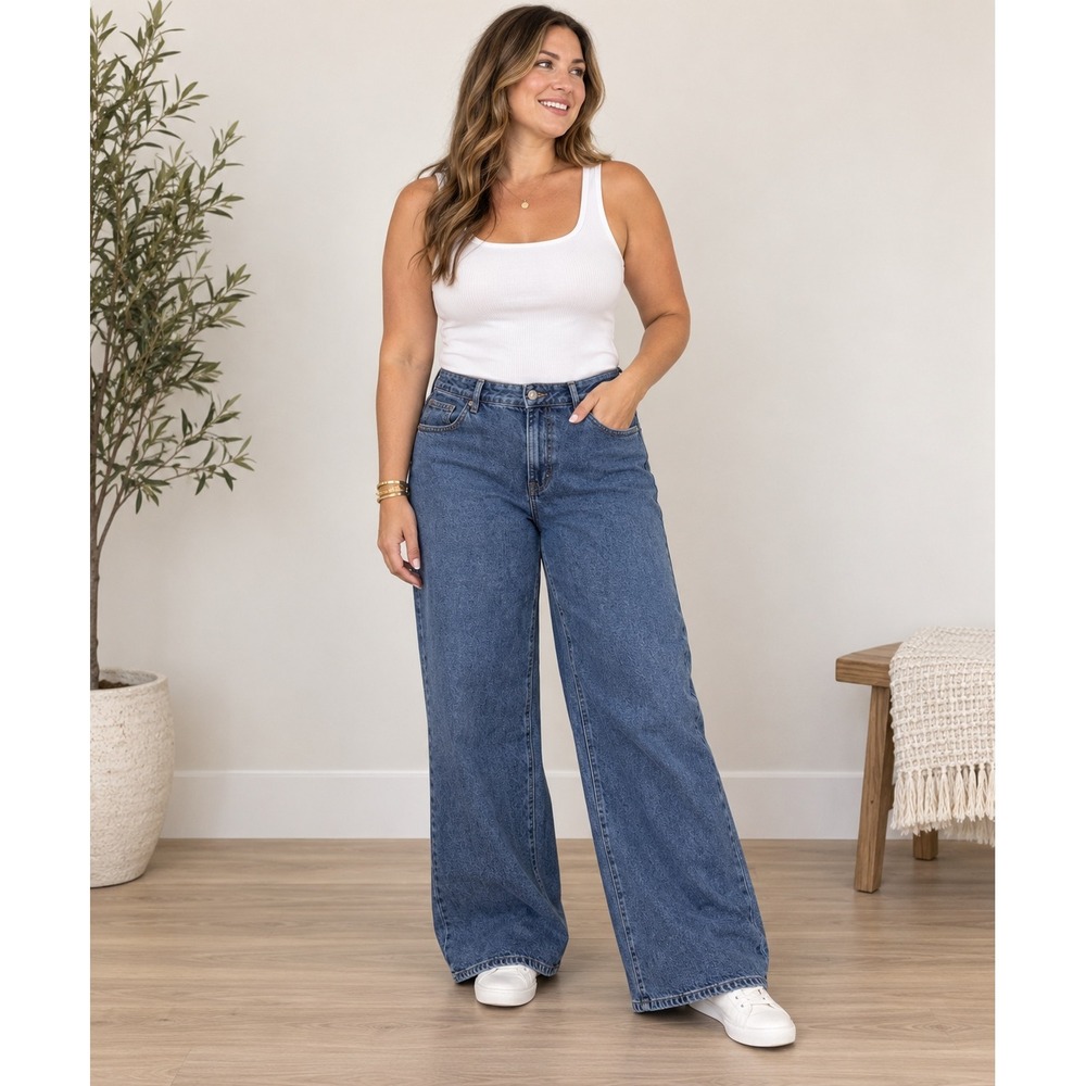 PacSun Casey Low Rise Baggy Jeans Medium Wash 34x33 NWT 100% Cotton